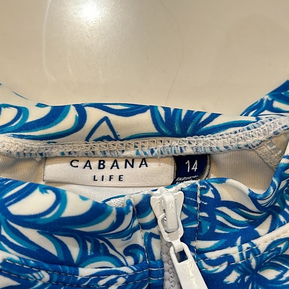 Cabana Life Blue & White One Piece Long Sleeve Rash Guard Swim Size 14 - Picture 5 of 6